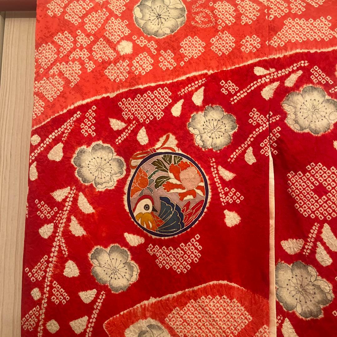 七五三 着物 7歳 女の子 正絹 本絞り 手描き友禅 古典柄 赤 祝い着