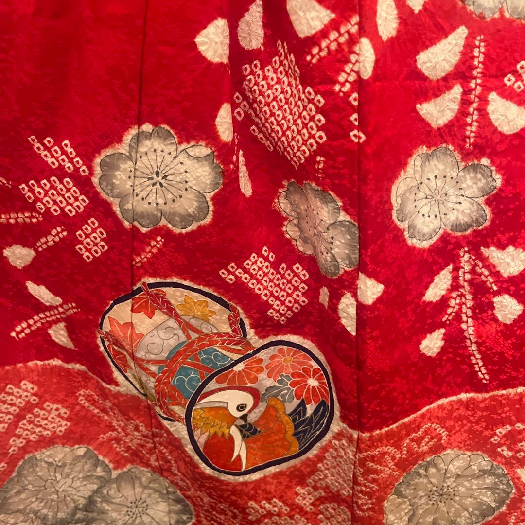 七五三 着物 7歳 女の子 正絹 本絞り 手描き友禅 古典柄 赤 祝い着