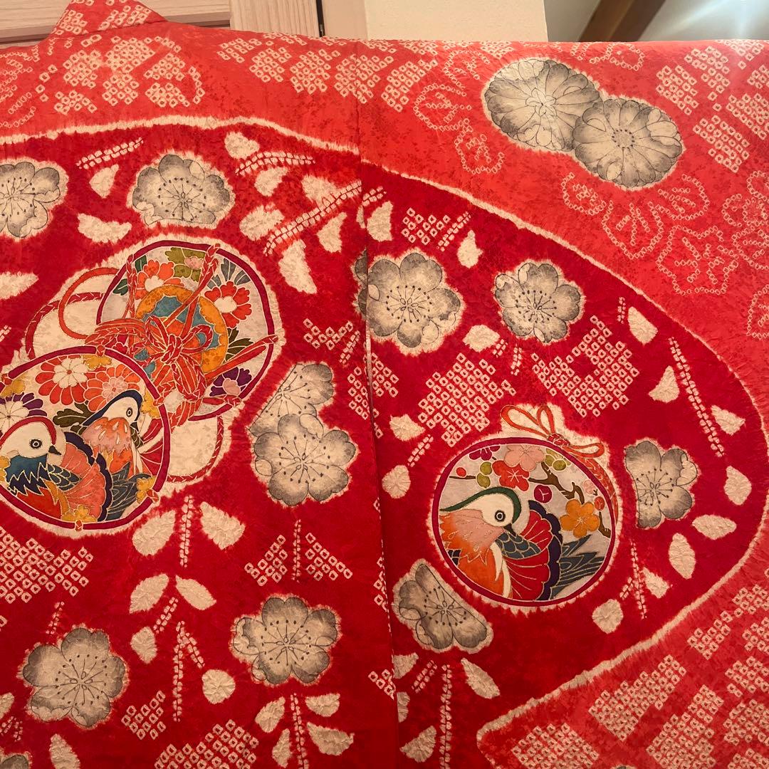 七五三 着物 7歳 女の子 正絹 本絞り 手描き友禅 古典柄 赤 祝い着