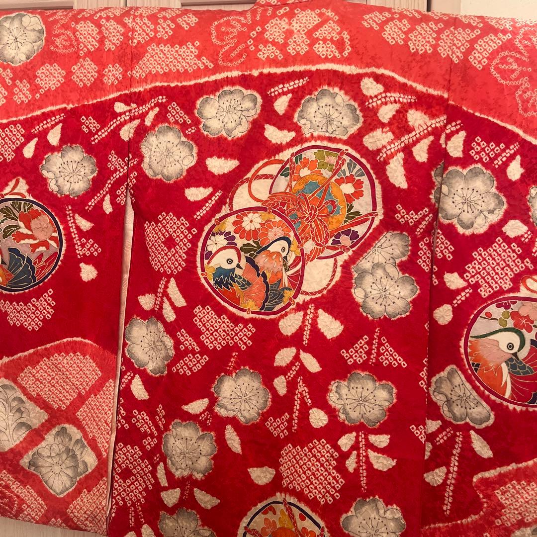七五三 着物 7歳 女の子 正絹 本絞り 手描き友禅 古典柄 赤 祝い着