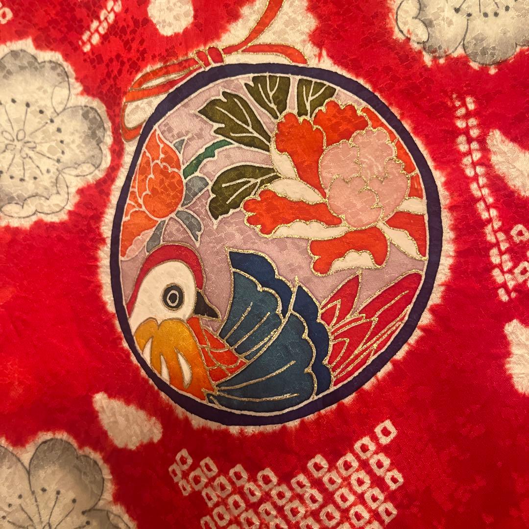 七五三 着物 7歳 女の子 正絹 本絞り 手描き友禅 古典柄 赤 祝い着