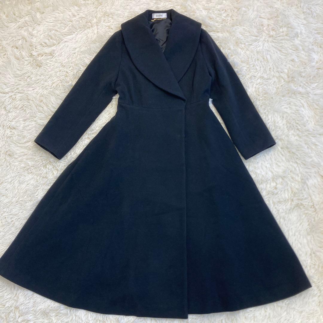 JENNE ジェンヌ エレガントカラー フレアコート ブラック　M