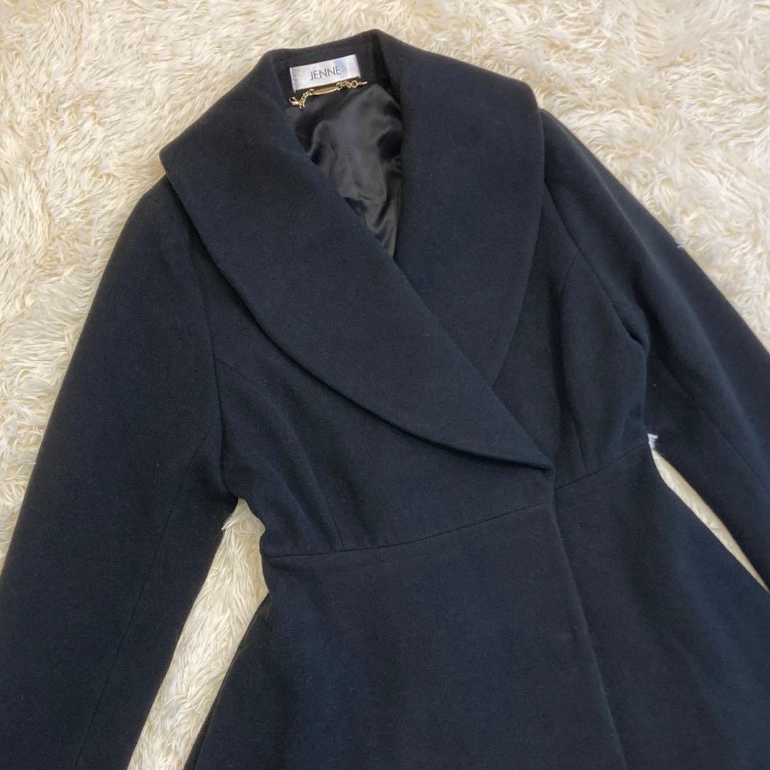 JENNE ジェンヌ エレガントカラー フレアコート ブラック　M