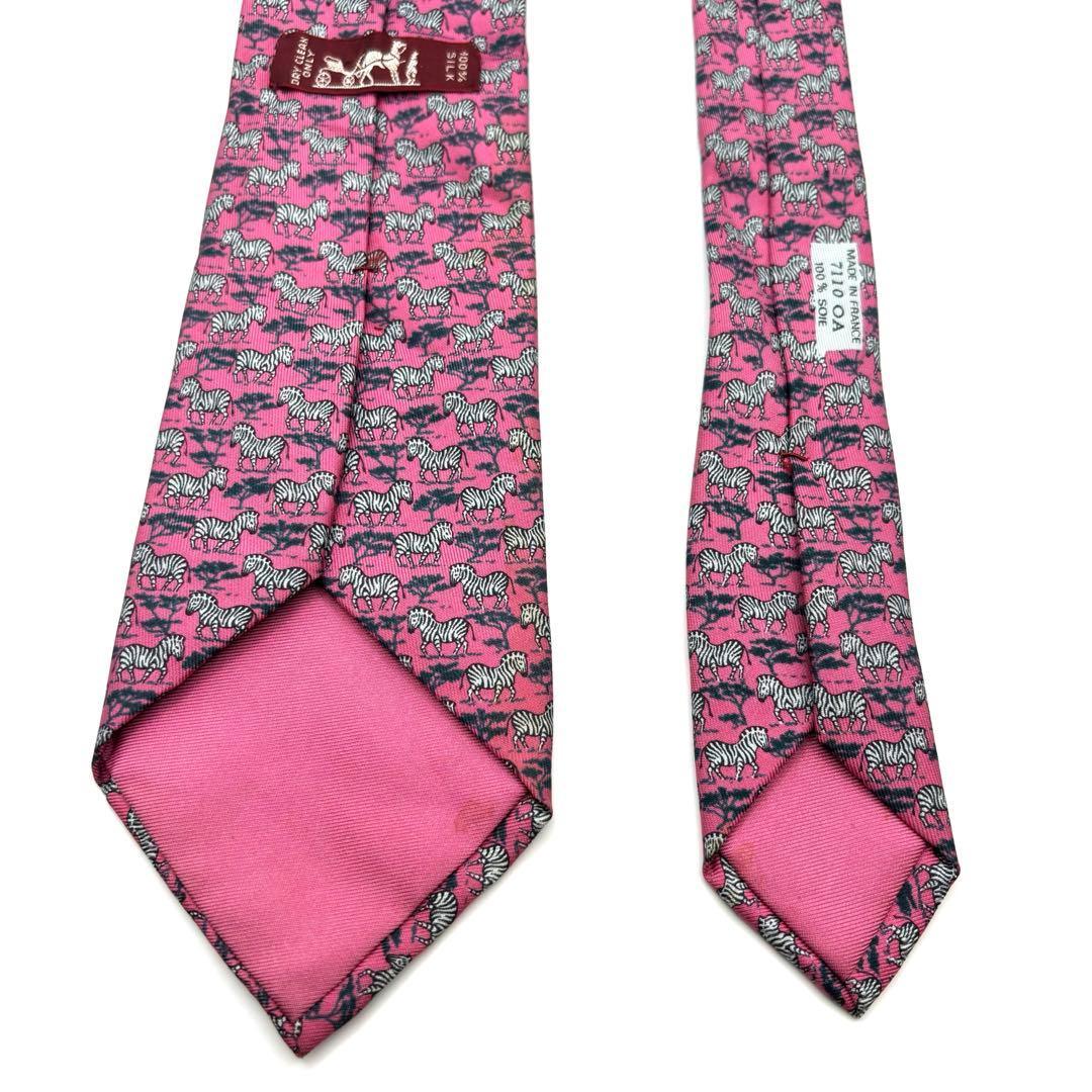 【極美品】HERMES エルメス ネクタイ ピンク シマウマ 動物 アニマル