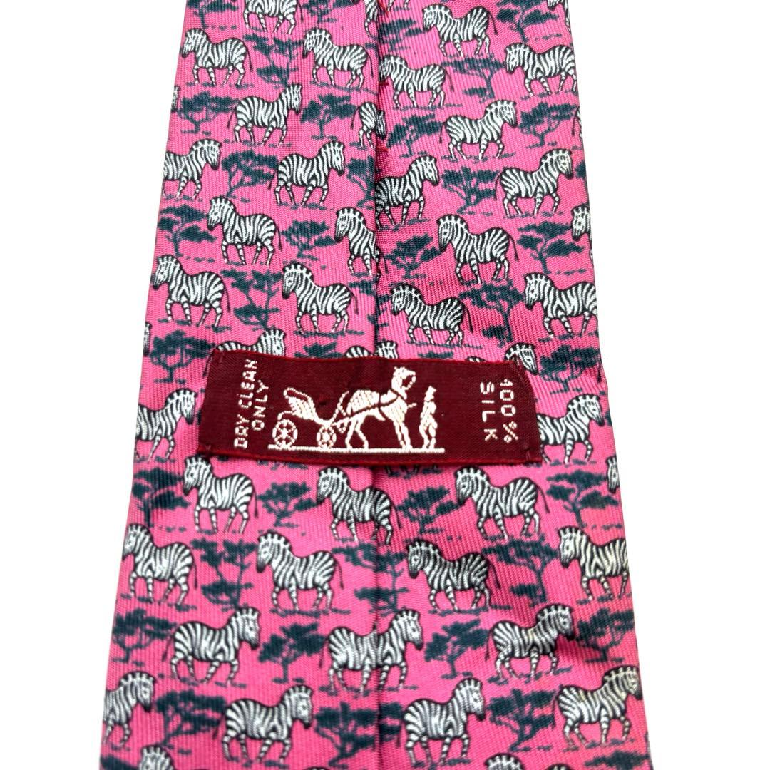 【極美品】HERMES エルメス ネクタイ ピンク シマウマ 動物 アニマル