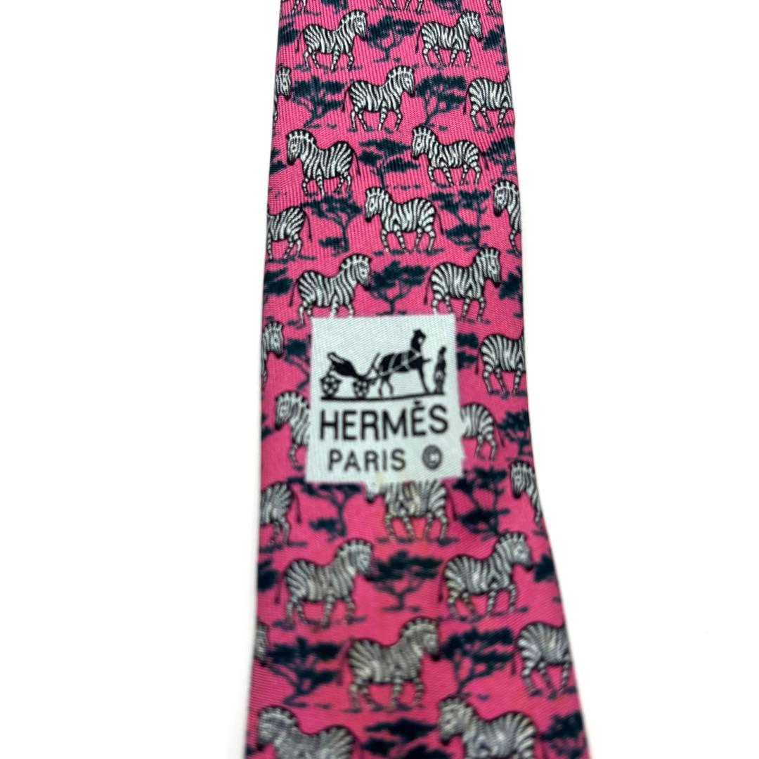 【極美品】HERMES エルメス ネクタイ ピンク シマウマ 動物 アニマル