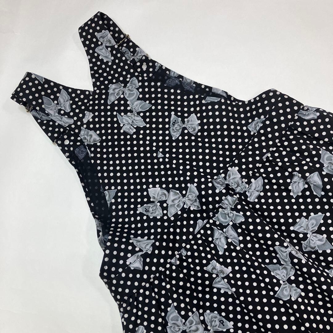 【新品未使用】ピンクハウス 黒 リボンドット柄 サロペットスカート/2024年