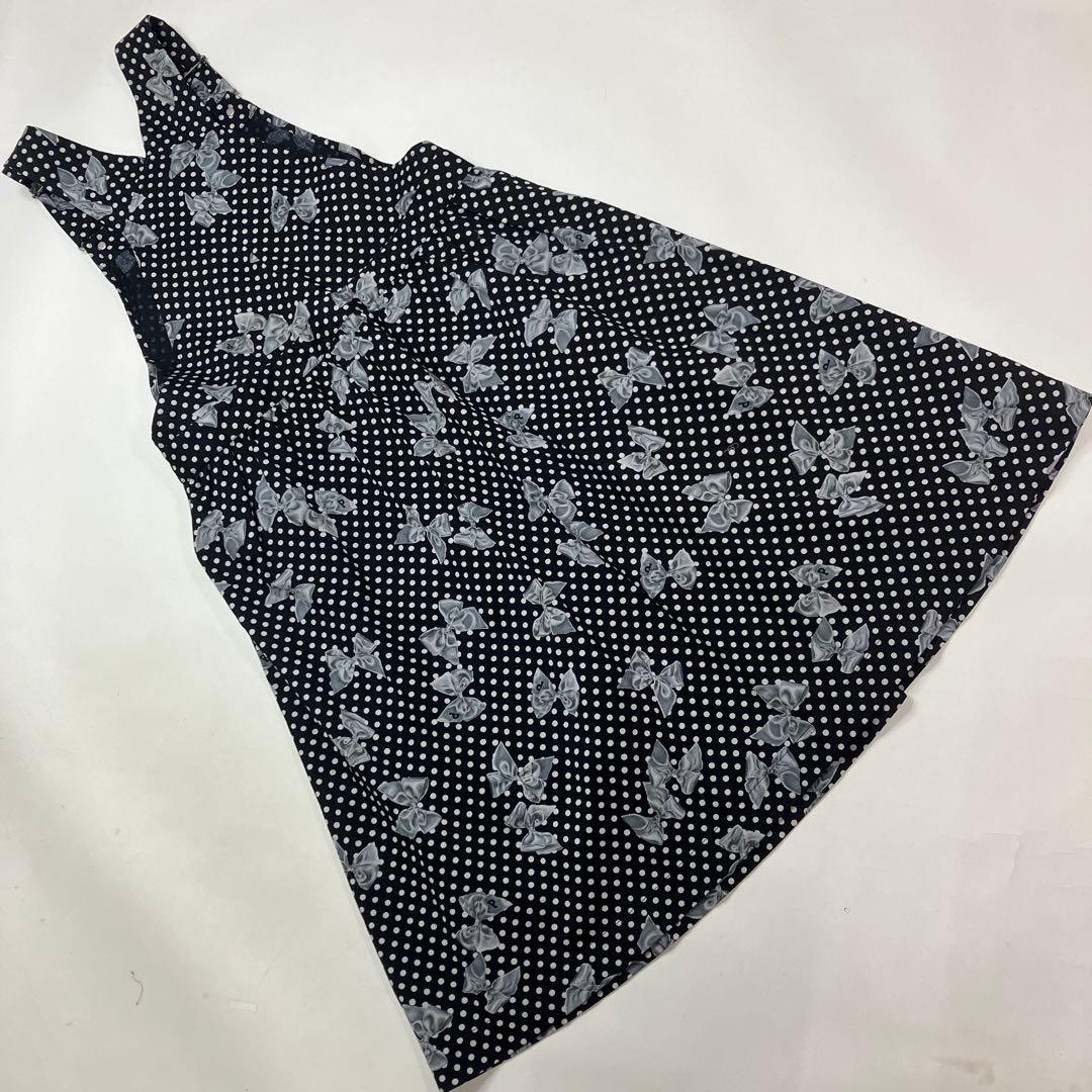 【新品未使用】ピンクハウス 黒 リボンドット柄 サロペットスカート/2024年