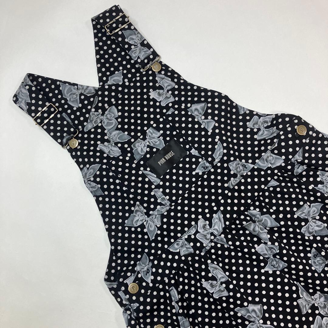 【新品未使用】ピンクハウス 黒 リボンドット柄 サロペットスカート/2024年