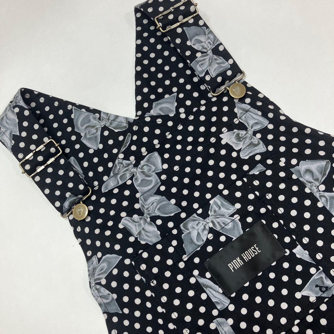【新品未使用】ピンクハウス 黒 リボンドット柄 サロペットスカート/2024年