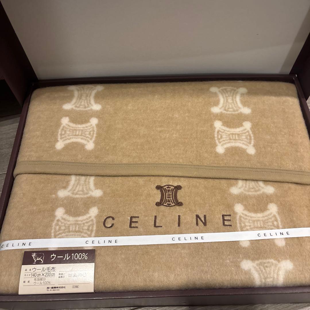 レア　CELINE　セリーヌ　ウール毛布　140×200cm　マカダム柄　西川