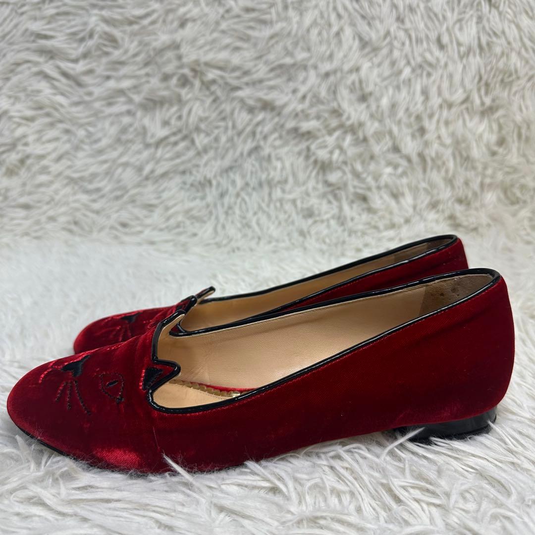 美品 シャーロットオリンピア フラットシューズ レッド ネコ