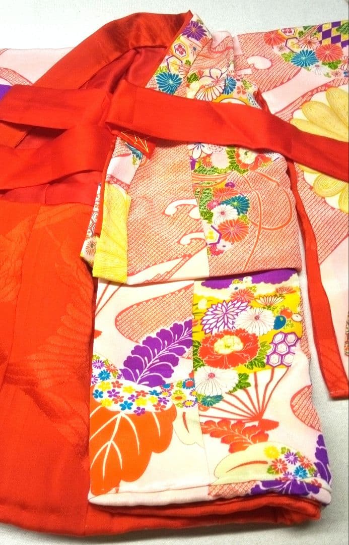 市松人形の着物　16号　ちりめん　比翼　古布　共八掛け