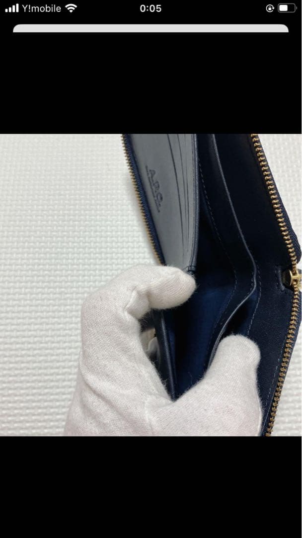 未使用A.P.C ラウンドジップ二つ折り財布　デニム×レザー　ゴールド×ネイビー