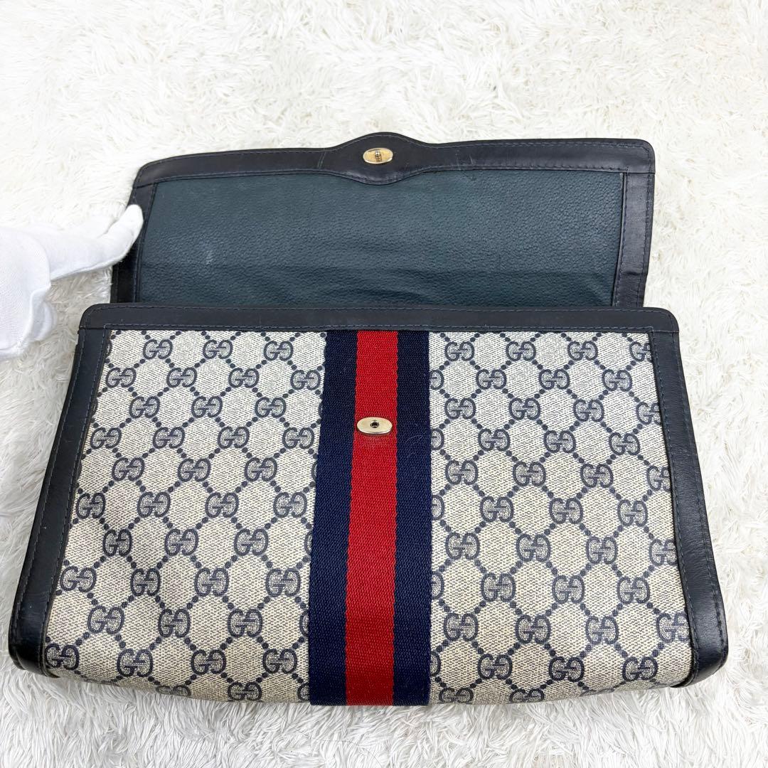 【美品】オールドグッチ シェリーライン GGスプリーム ロゴ金具 クラッチバッグ