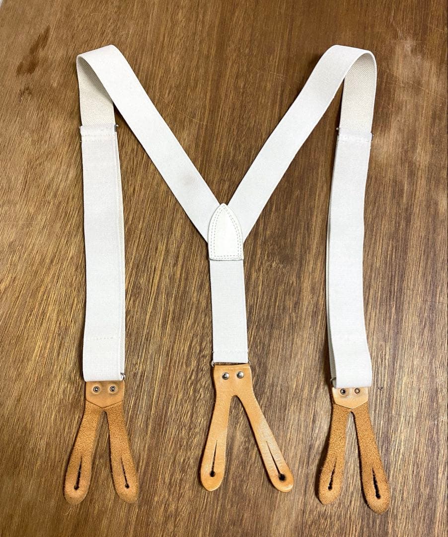 本革 サスペンダー 白 ホワイト 70s 80s