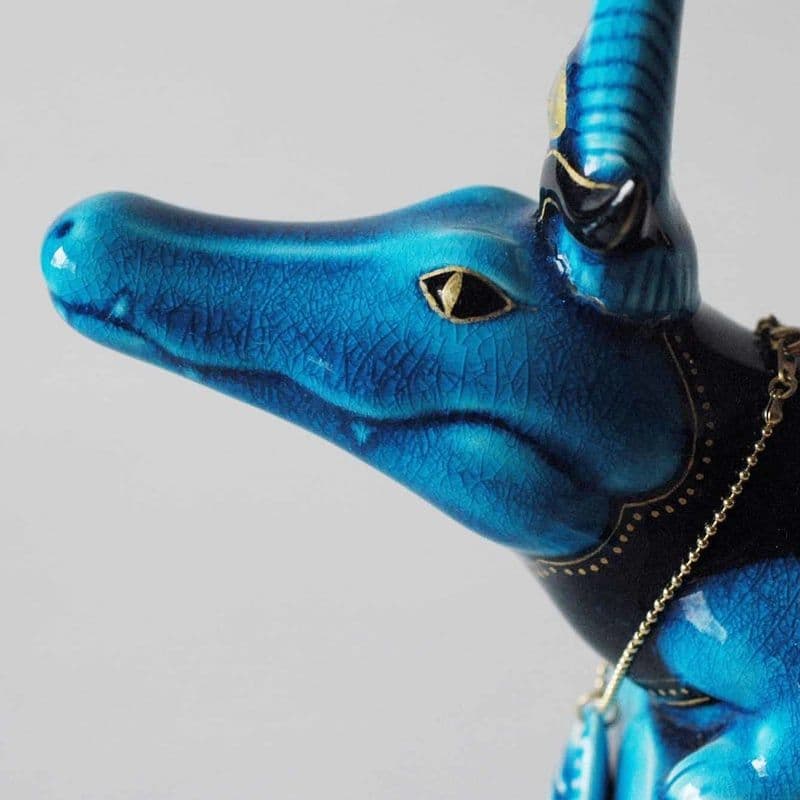 美濃焼★幸兵衛窯★エジプトの神々シリーズ『九栄神』青釉オーナメント「セベク」美品