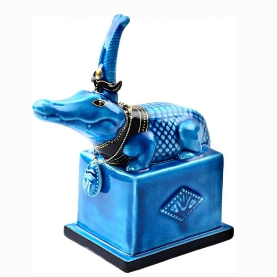 美濃焼★幸兵衛窯★エジプトの神々シリーズ『九栄神』青釉オーナメント「セベク」美品