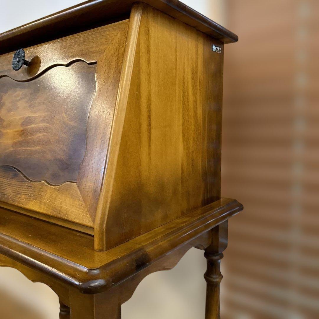 貴重 カリモク 昭和レトロ コロニアル ライティングデスク カタカナロゴ 日本製