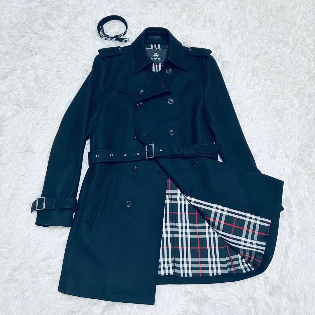 バーバリーブラックレーベル ウール　カシミヤ トレンチコート　チェック