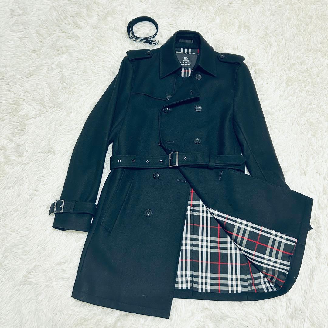 バーバリーブラックレーベル ウール　カシミヤ トレンチコート　チェック