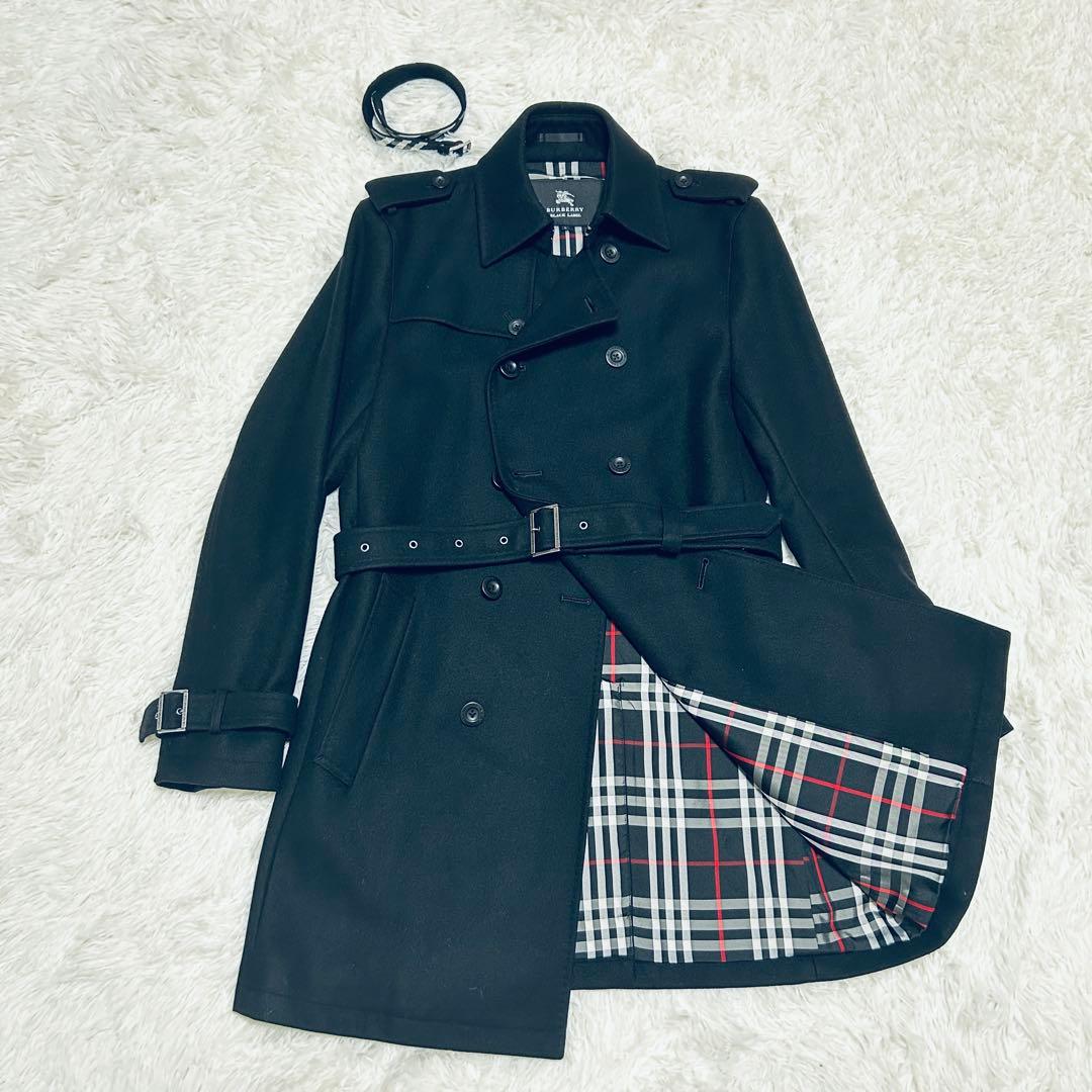 バーバリーブラックレーベル ウール　カシミヤ トレンチコート　チェック