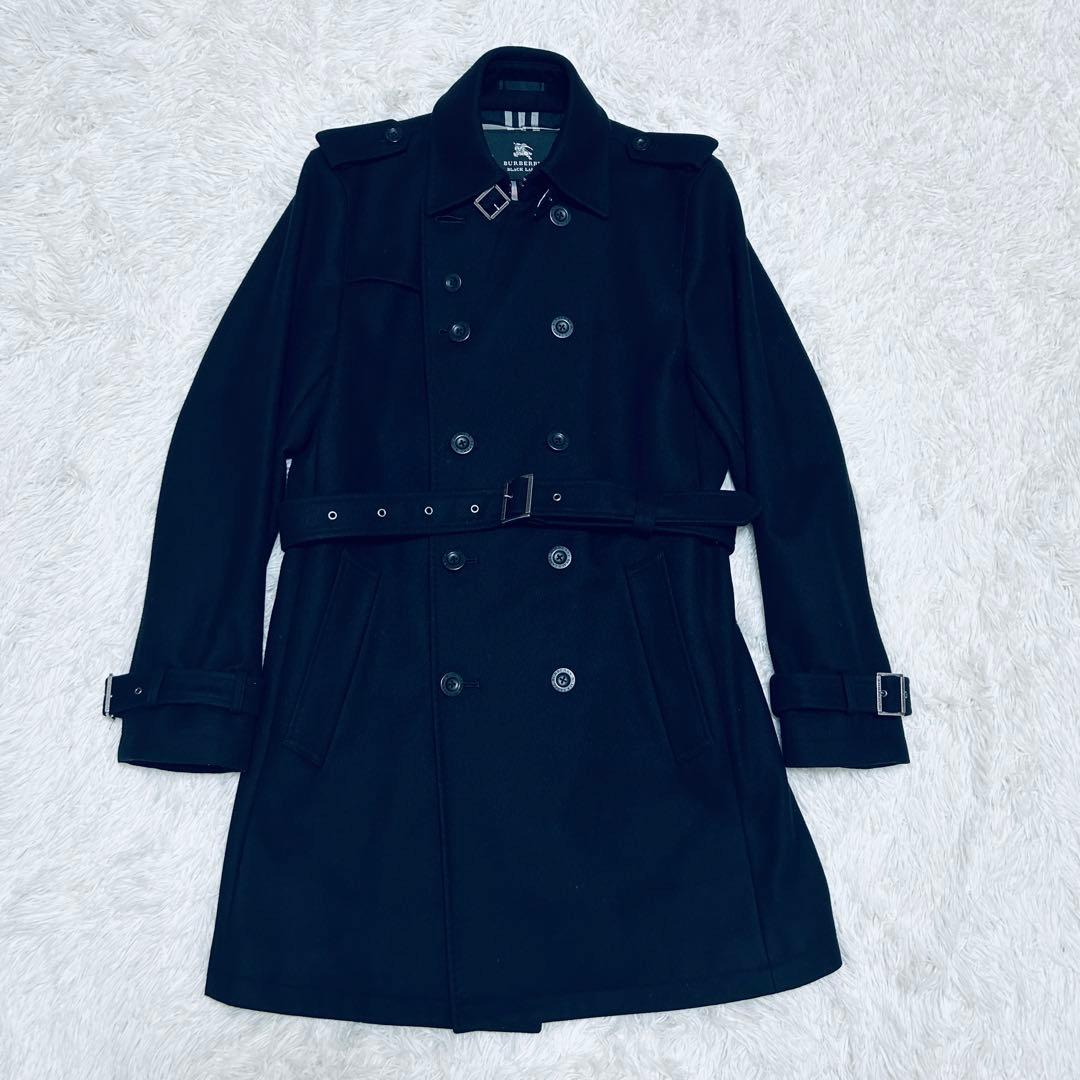 バーバリーブラックレーベル ウール　カシミヤ トレンチコート　チェック