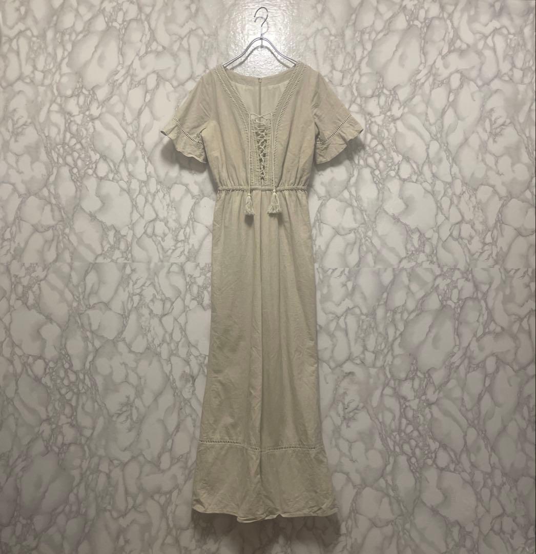 良品　Glam Lips レースアップデザインオールインワン　コットンリネン