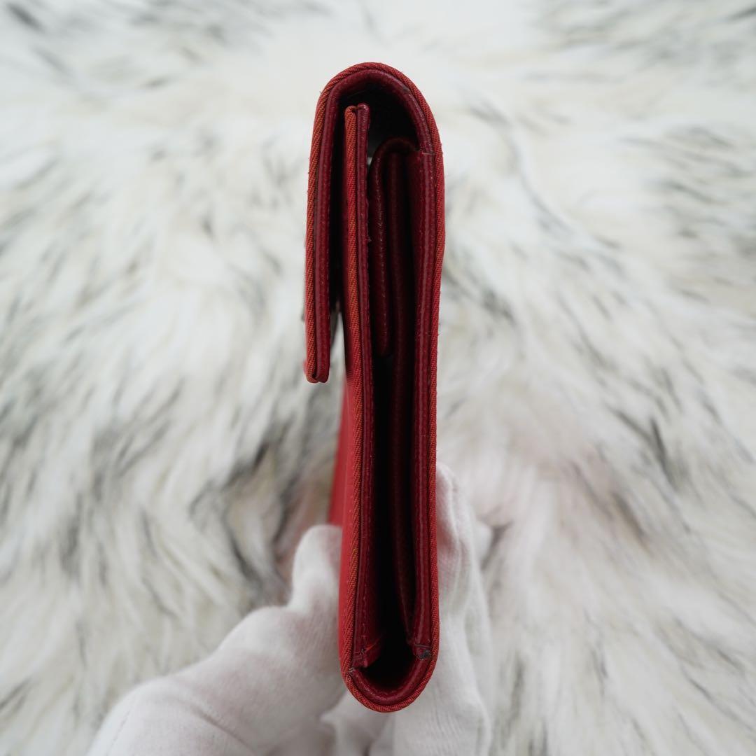極美品　PRADA プラダ　三つ折り財布　ナイロン　三角プレート　レッド　希少