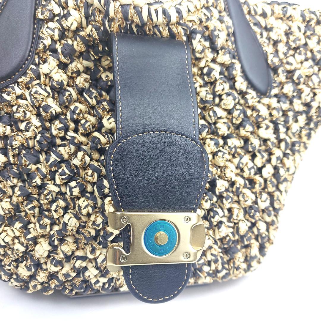 COACH コーチ トートバッグ ストロー かごバッグ スムースレザー ポーチ付