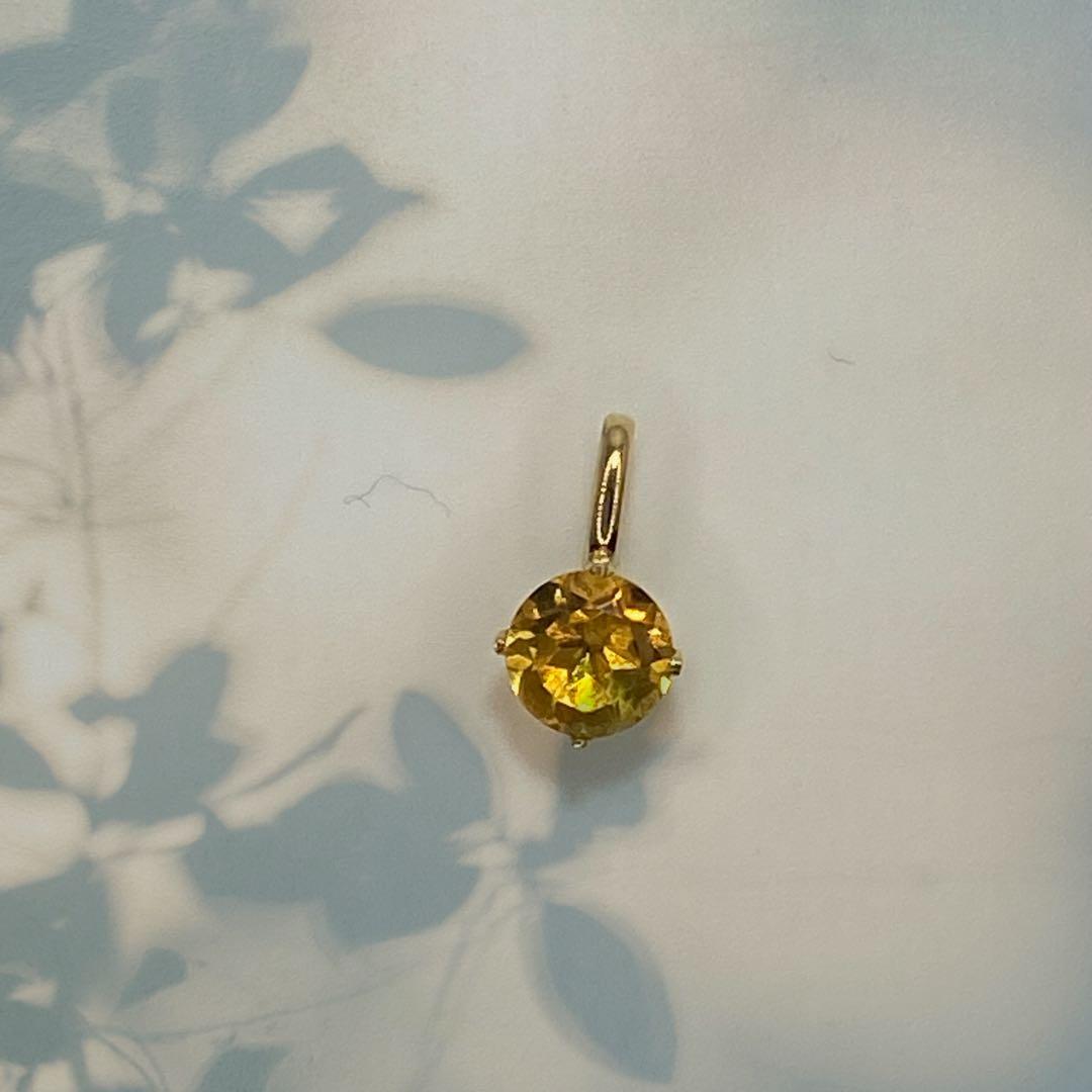K18 18キン 18k 18金 5mm 天然石　シトリン　ペンダント　トップ