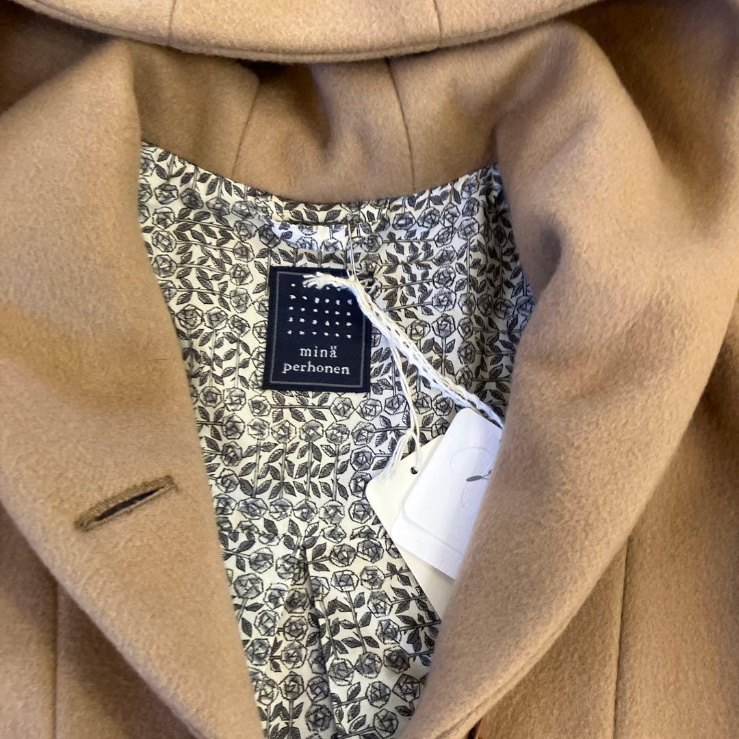 未使用　ミナペルホネン キャメル フード付き ウールコート定価110000円