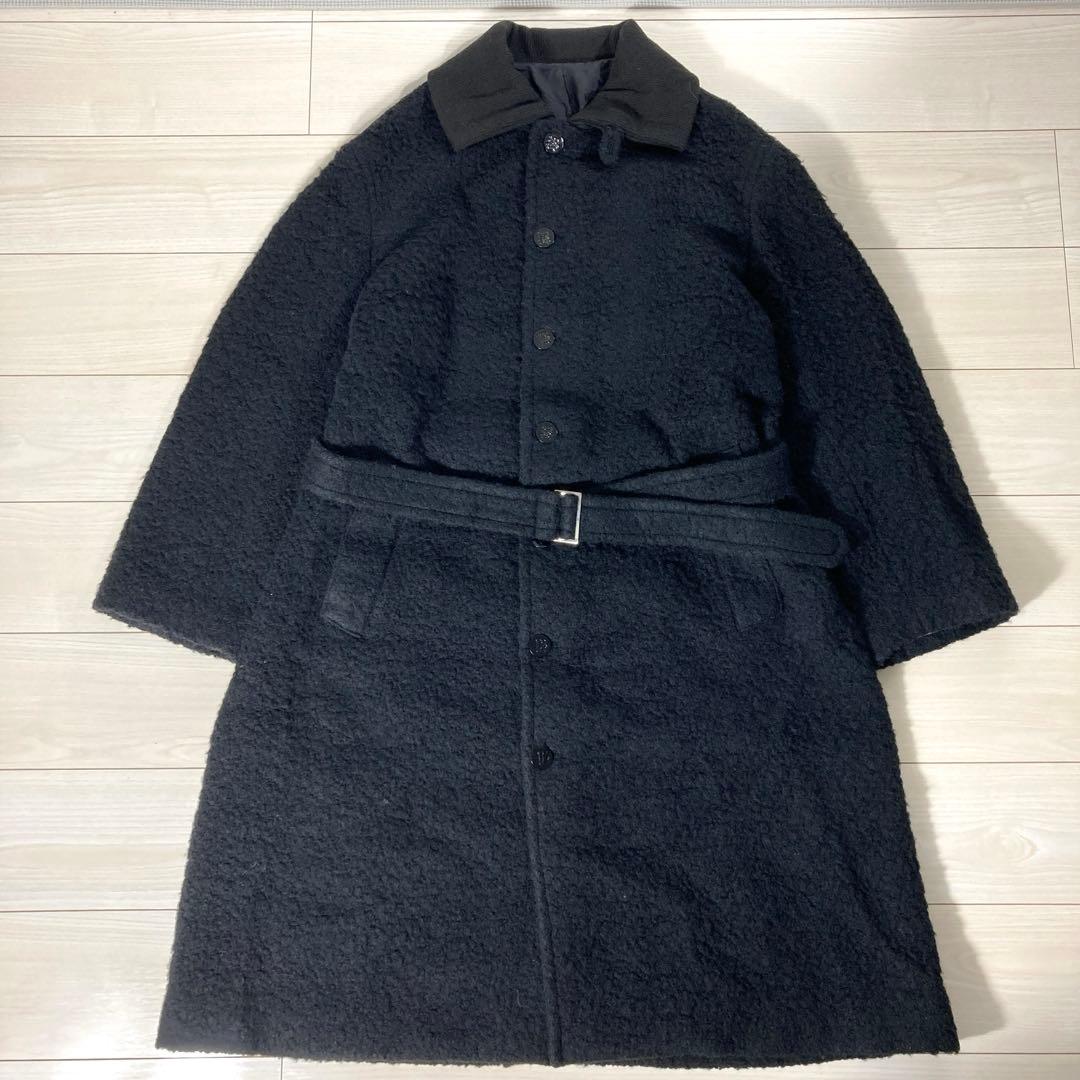 【現行美品】ポールスミス レオパード ボア ベルト付きウールロングコート L 黒