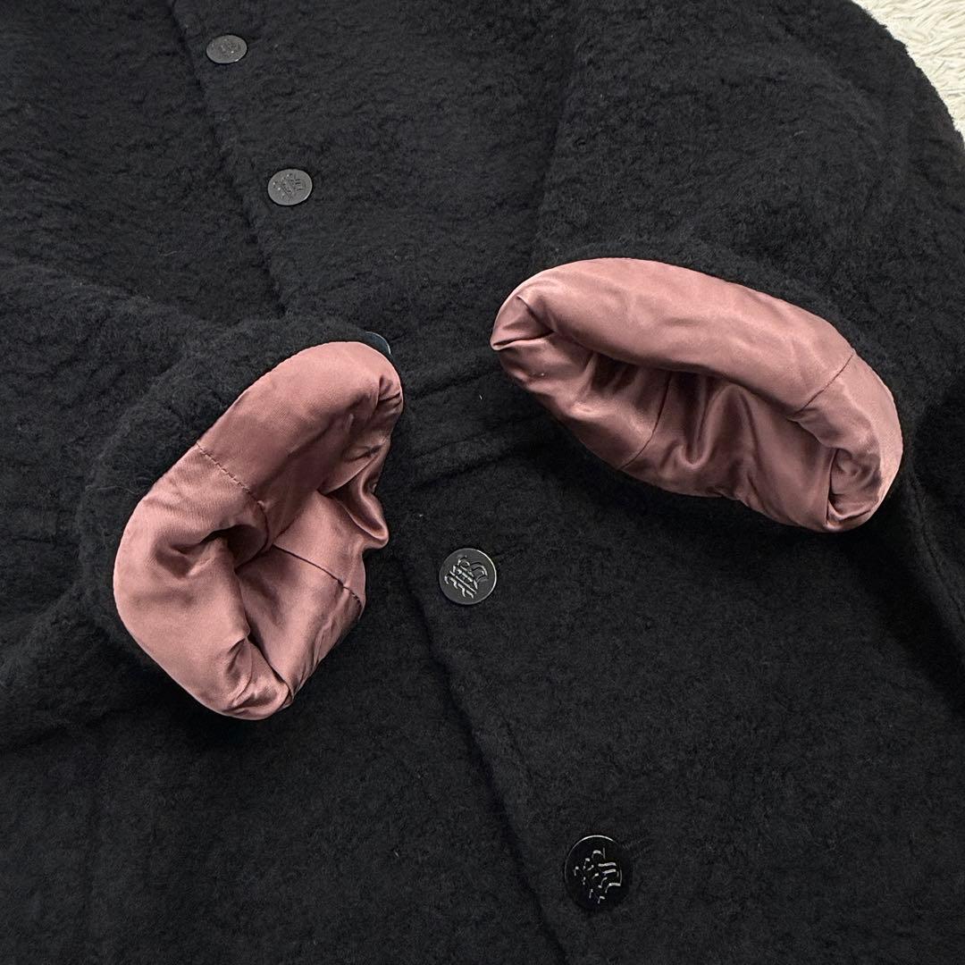 【現行美品】ポールスミス レオパード ボア ベルト付きウールロングコート L 黒