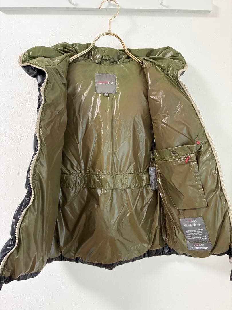 DUVETICA フード付きダウンベスト ブラック/オリーブ 38 ダブルジップ