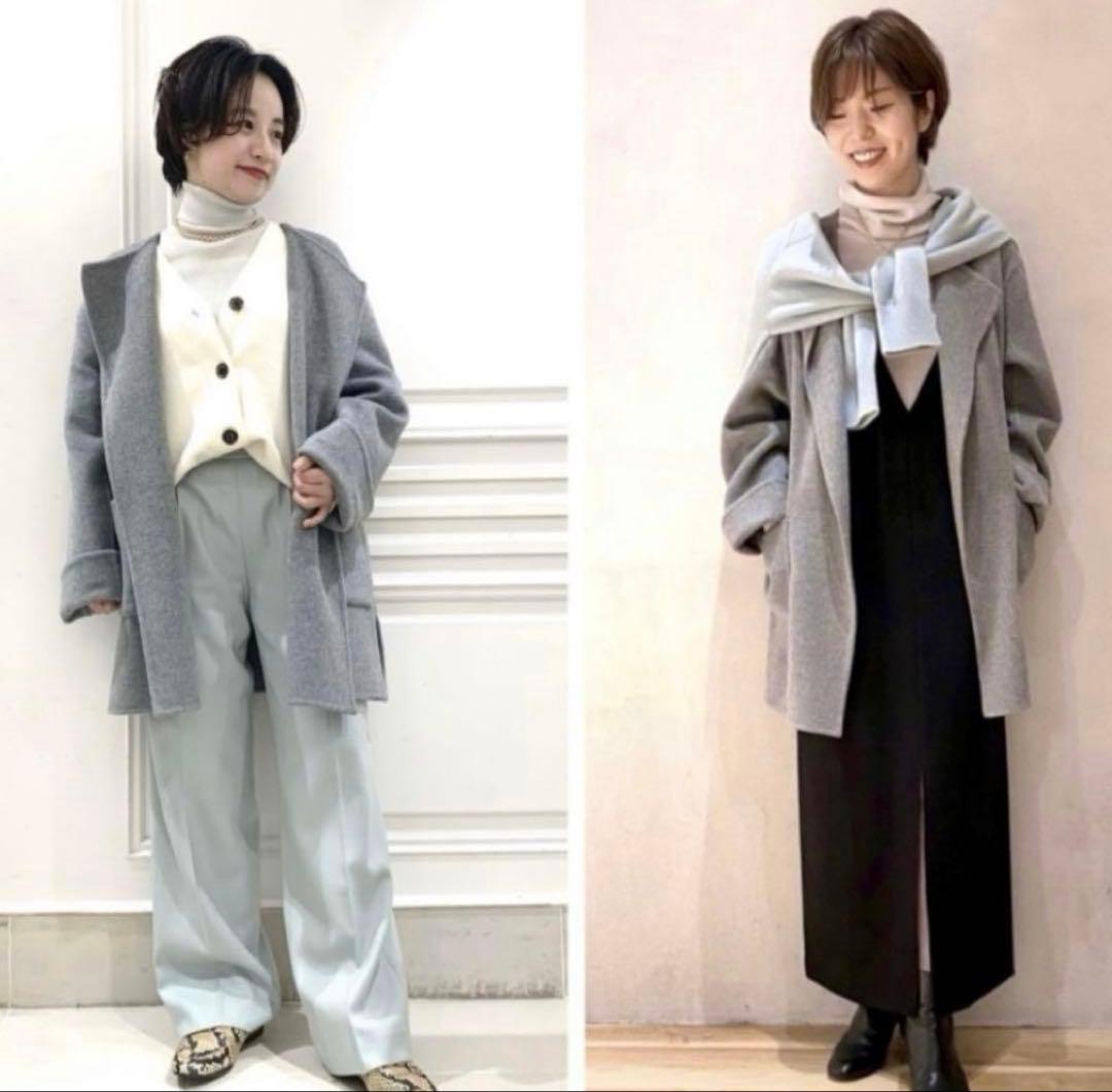 Spick and Span ノーカラーリバーコート ウール