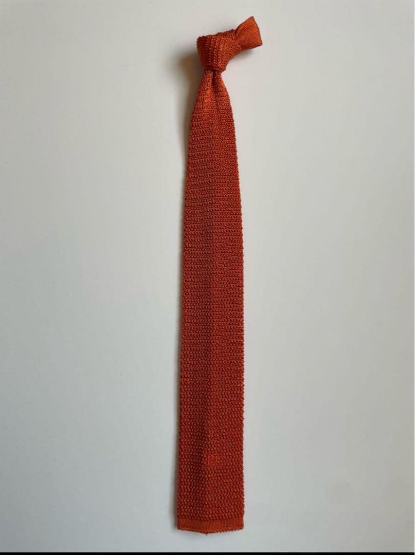 HERMES エルメス H刺繍シルクニットタイ オレンジ　ネクタイ