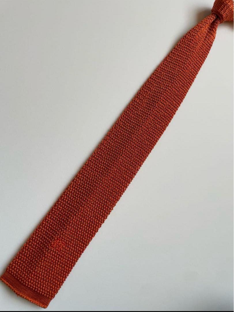 HERMES エルメス H刺繍シルクニットタイ オレンジ　ネクタイ