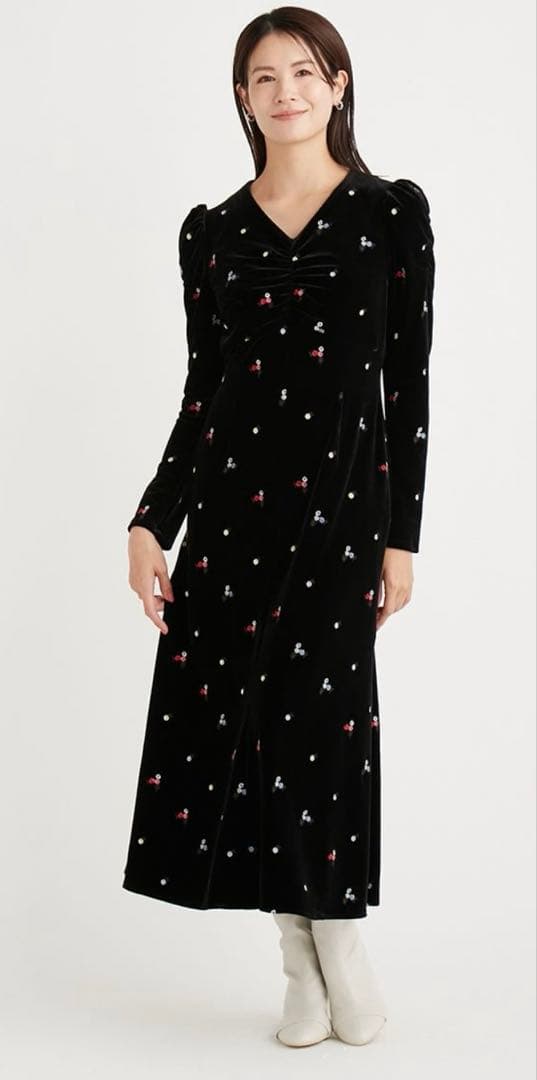 CELFORD セルフォード ベロア総刺繍ワンピース 36 ブラック