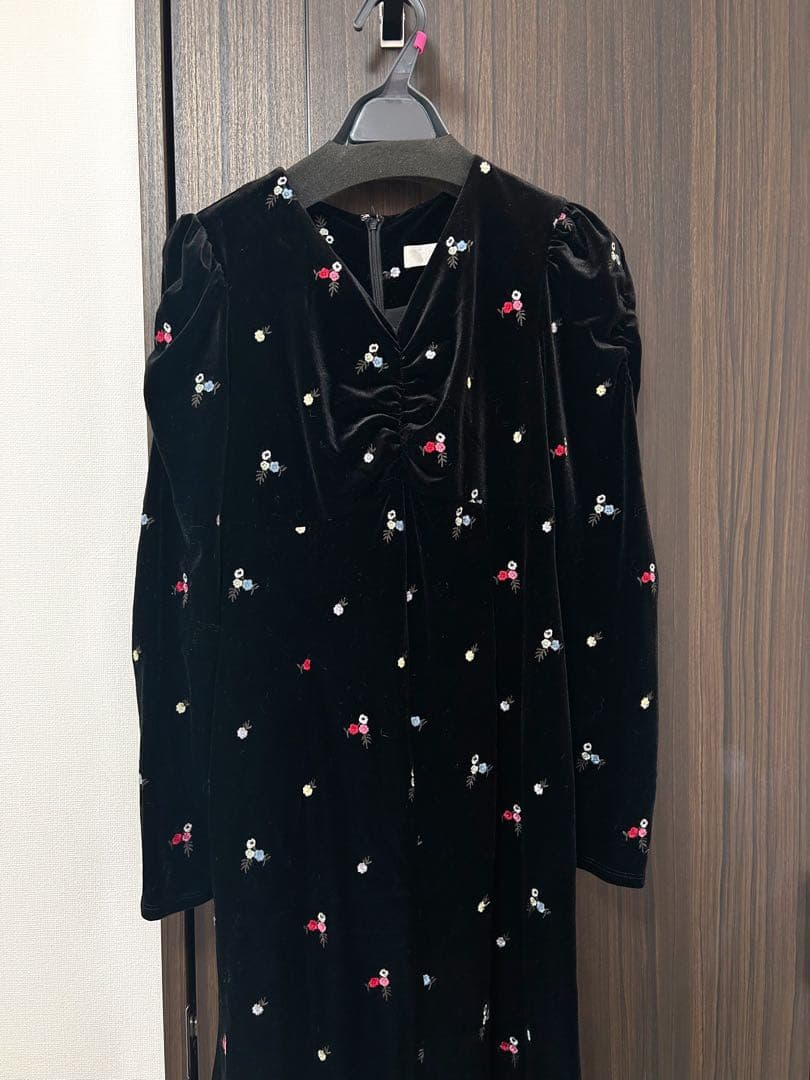 CELFORD セルフォード ベロア総刺繍ワンピース 36 ブラック