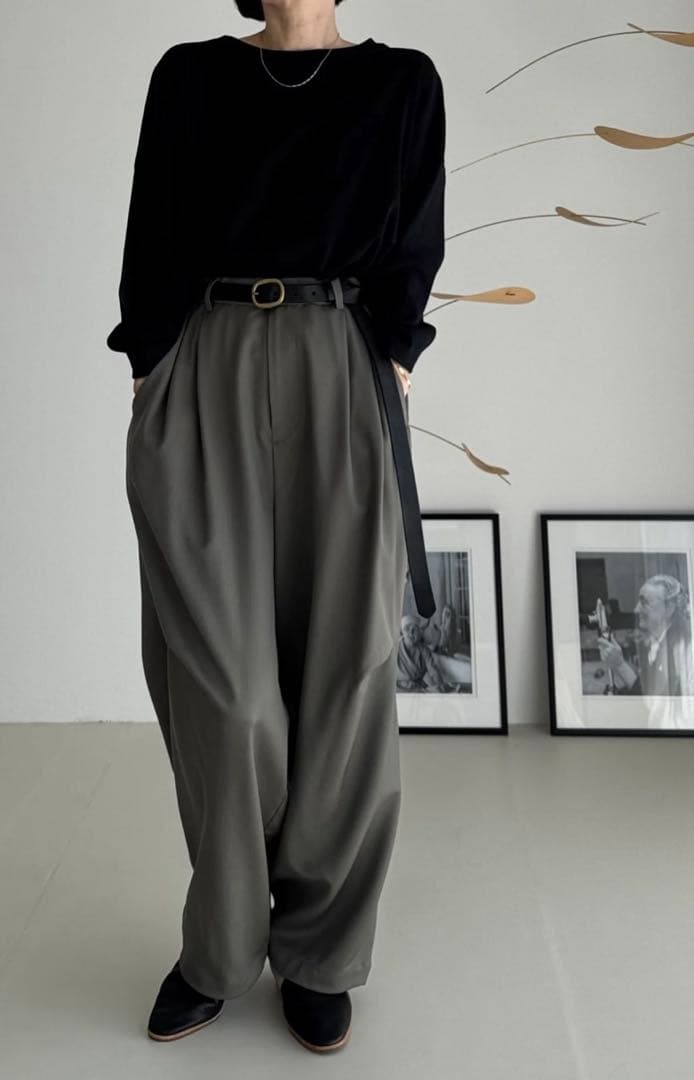 パンツ argue WOOL WIDE TUCK PANTS/OLIVE GRAY02