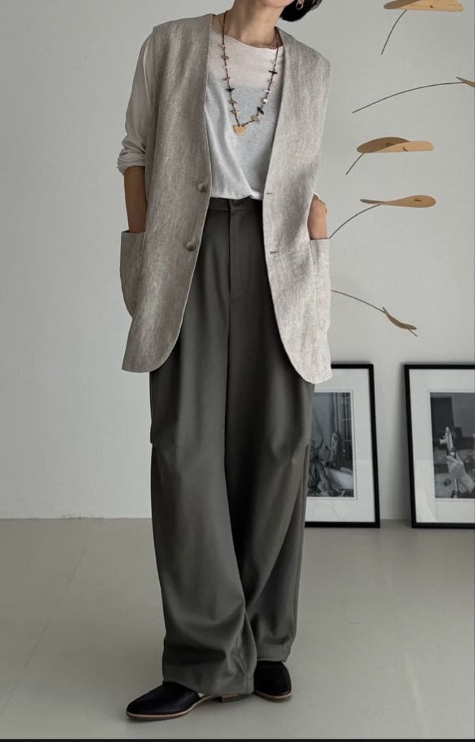 パンツ argue WOOL WIDE TUCK PANTS/OLIVE GRAY02