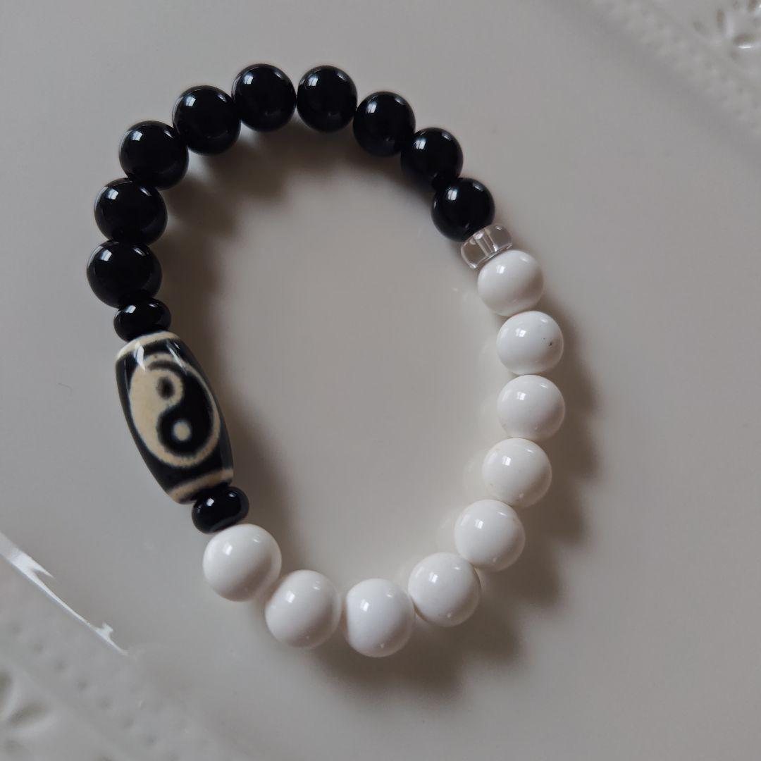 新作♡陰陽太極天珠、黒北投石、天然ホワイトオニキス