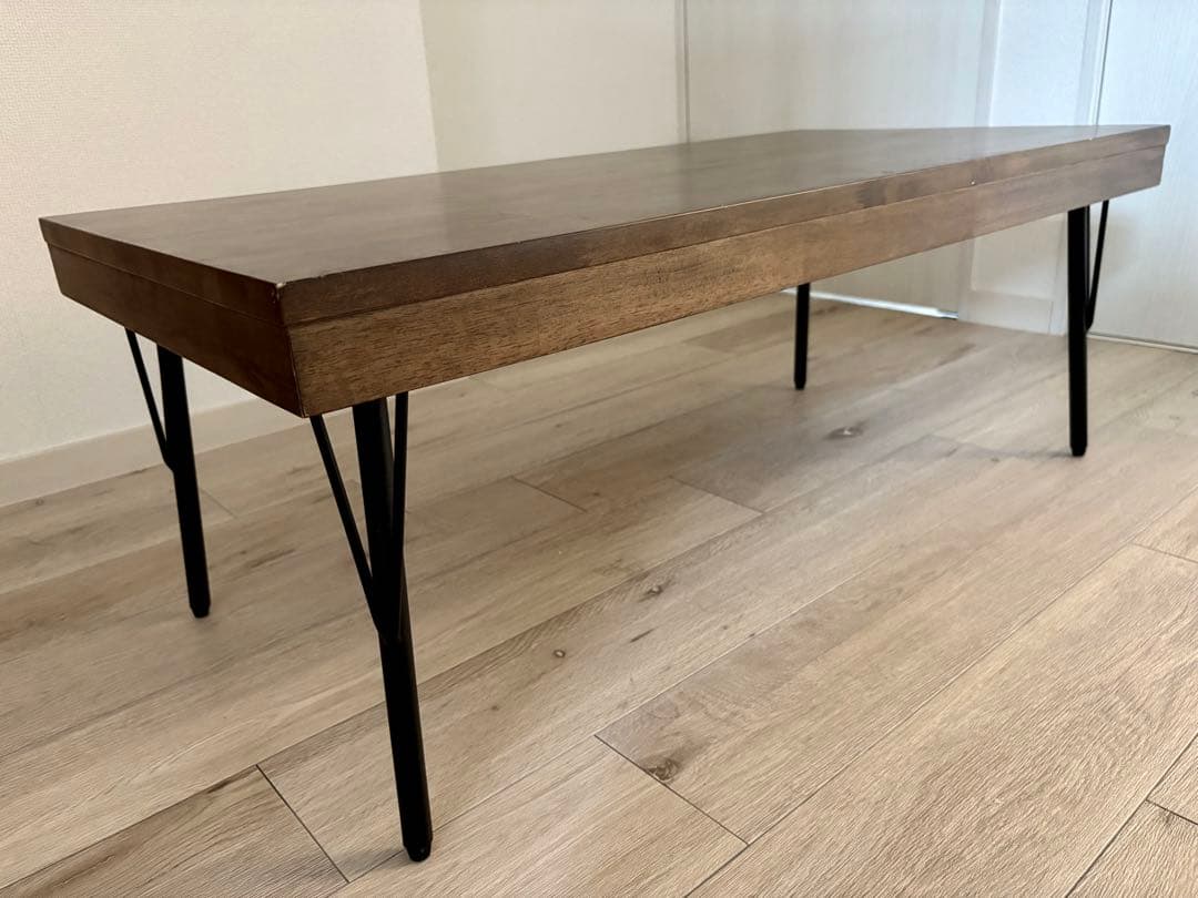 天然木センターテーブル ローテーブル アイアン脚 幅100cm