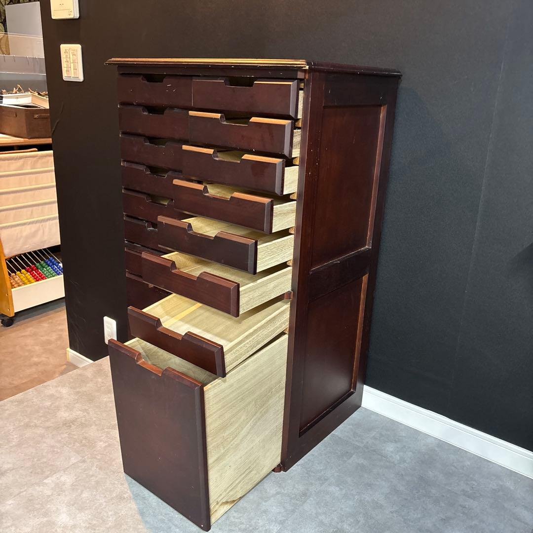 木製（桐製）収納タンス 書類整理棚 チェスト 8段16引き出し箪笥 書庫
