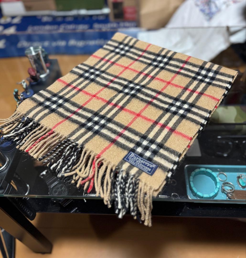 バーバリー マフラー 英国製 ノバチェック ベージュ 90年代 極美品 カシミヤ