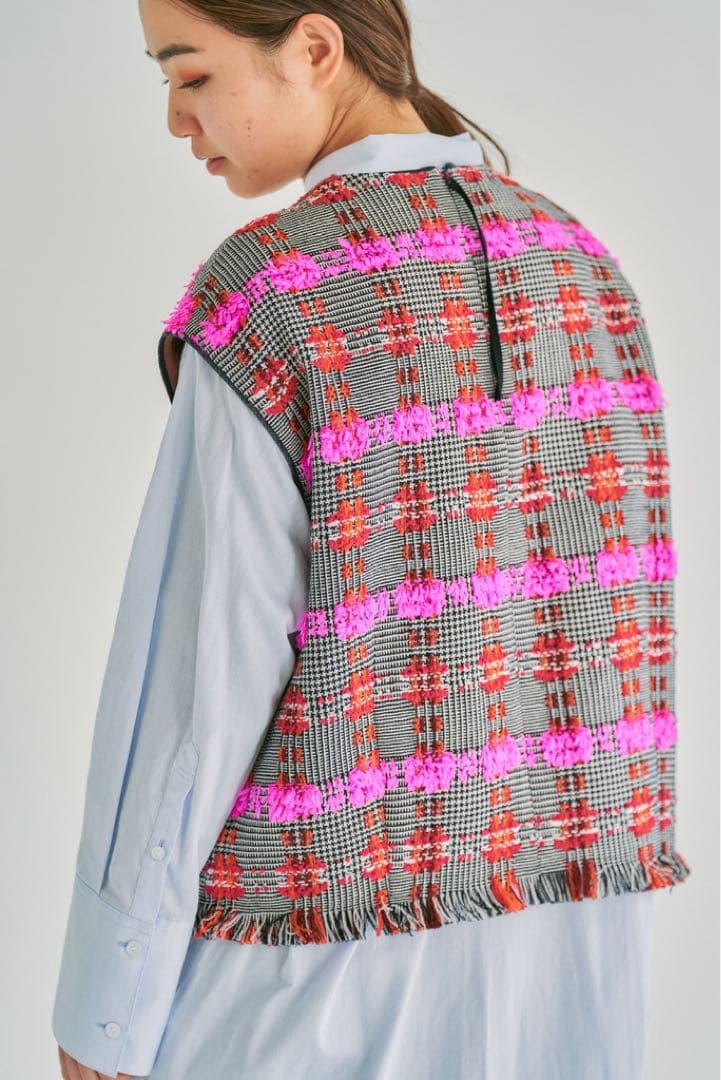 極美品　トゥモローランド　コレクション　LINTON フリル　ジレ　ツイード