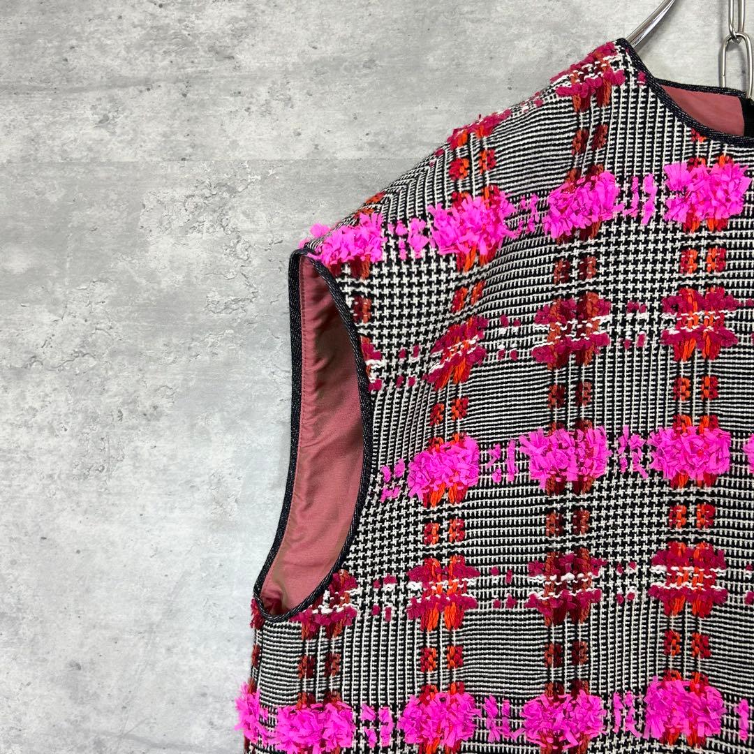 極美品　トゥモローランド　コレクション　LINTON フリル　ジレ　ツイード