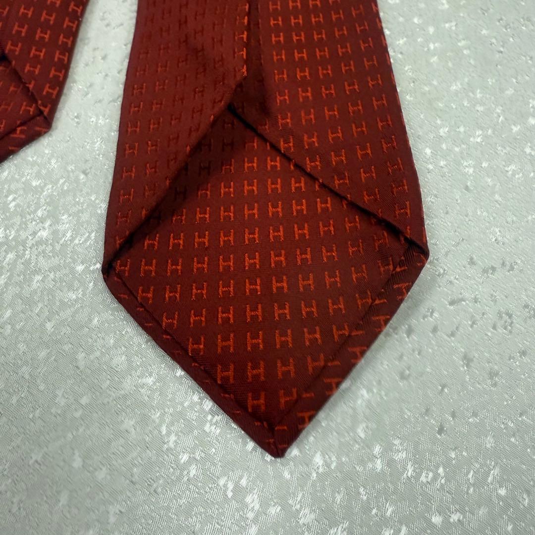 きなこ様　エルメス H総柄 ネクタイ ボルドー シルク100% 仏製 上品