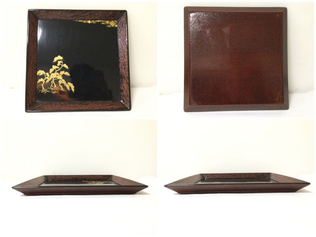 大内塗 懐石膳 十客揃 四方盆 金蒔絵真塗 天然木 時代物 B990